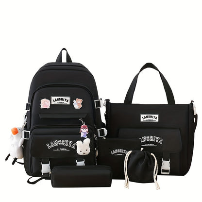 Backpack for Women – 5 Piece, Large Capacity, for School – front view - product view 19