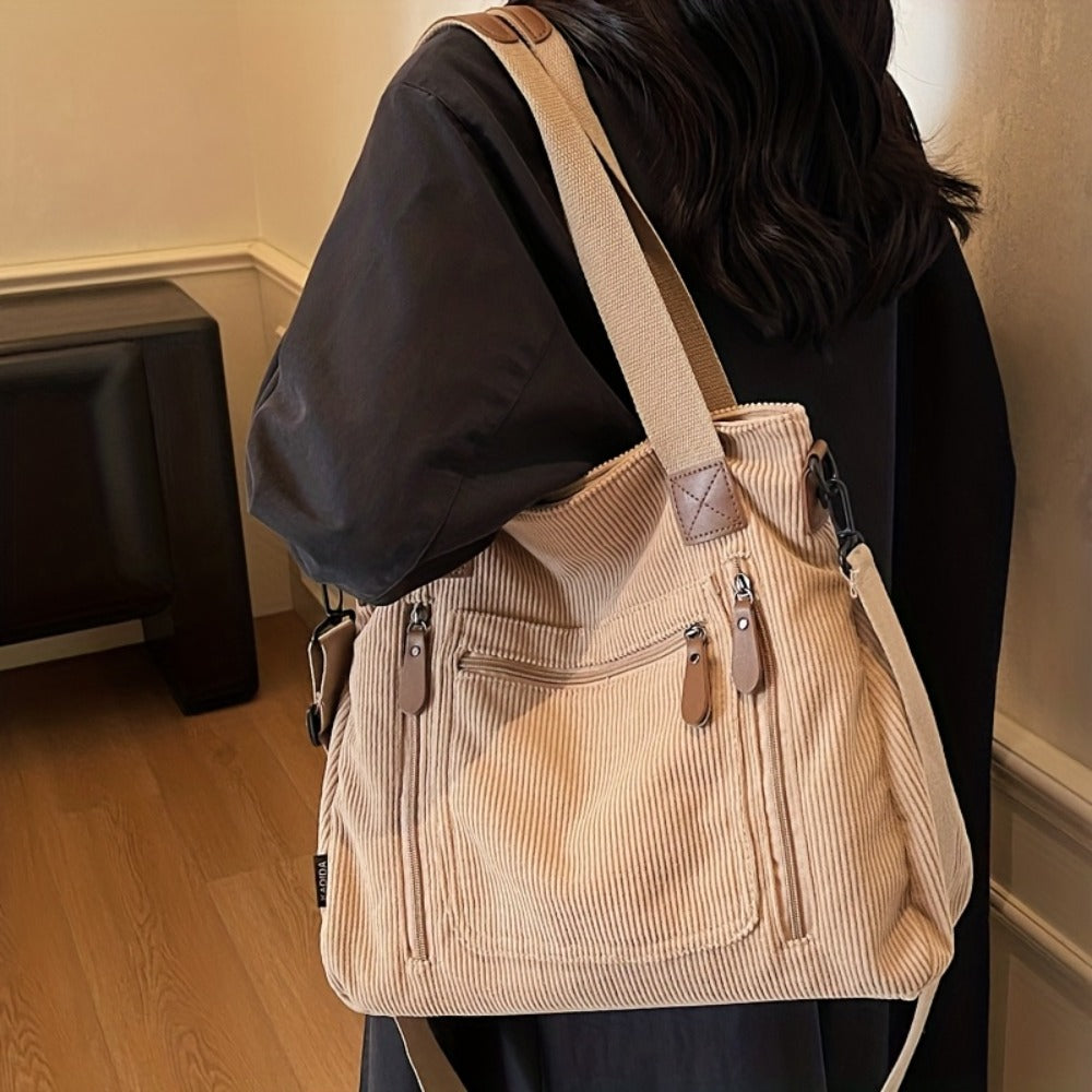 Backpack for Women – Corduroy, Large Capacity, Multi-Pocket, Adjustable Strap – detail view 11