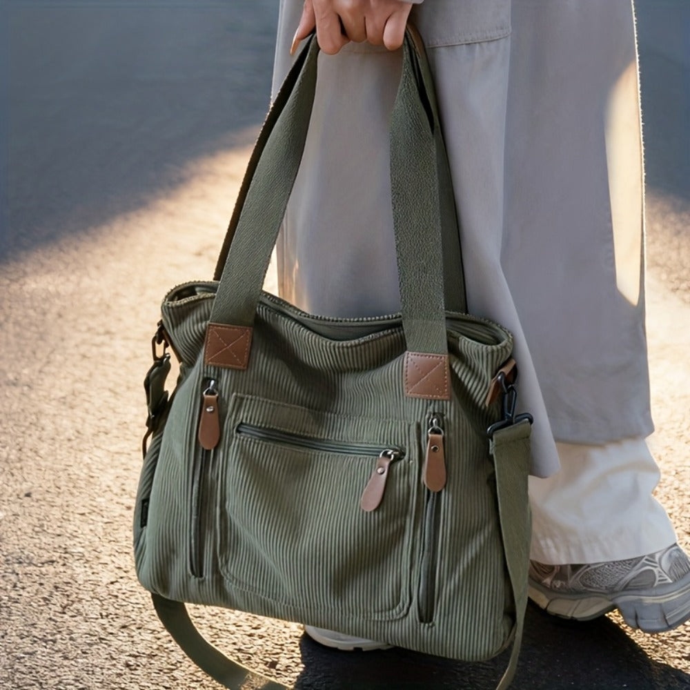 Backpack for Women – Corduroy, Large Capacity, Multi-Pocket, Adjustable Strap – detail view 12