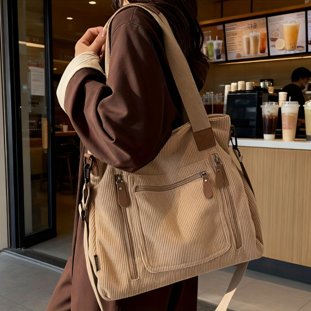 Backpack for Women – Corduroy, Large Capacity, Multi-Pocket, Adjustable Strap – detail view 13