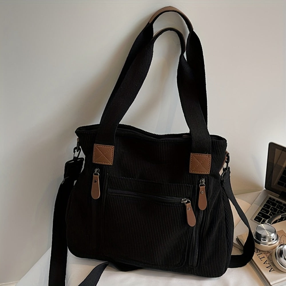 Backpack for Women – Corduroy, Large Capacity, Multi-Pocket, Adjustable Strap – detail view 14