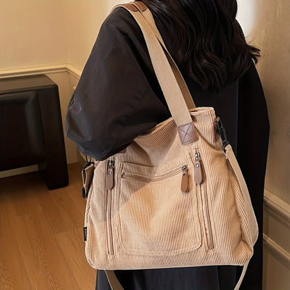 Backpack for Women – Corduroy, Large Capacity, Multi-Pocket, Adjustable Strap – detail view 24