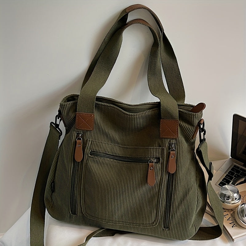 Backpack for Women – Corduroy, Large Capacity, Multi-Pocket, Adjustable Strap – detail view 27