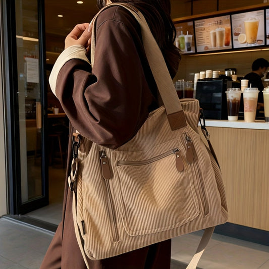 Backpack for Women – Corduroy, Large Capacity, Multi-Pocket, Adjustable Strap – front view