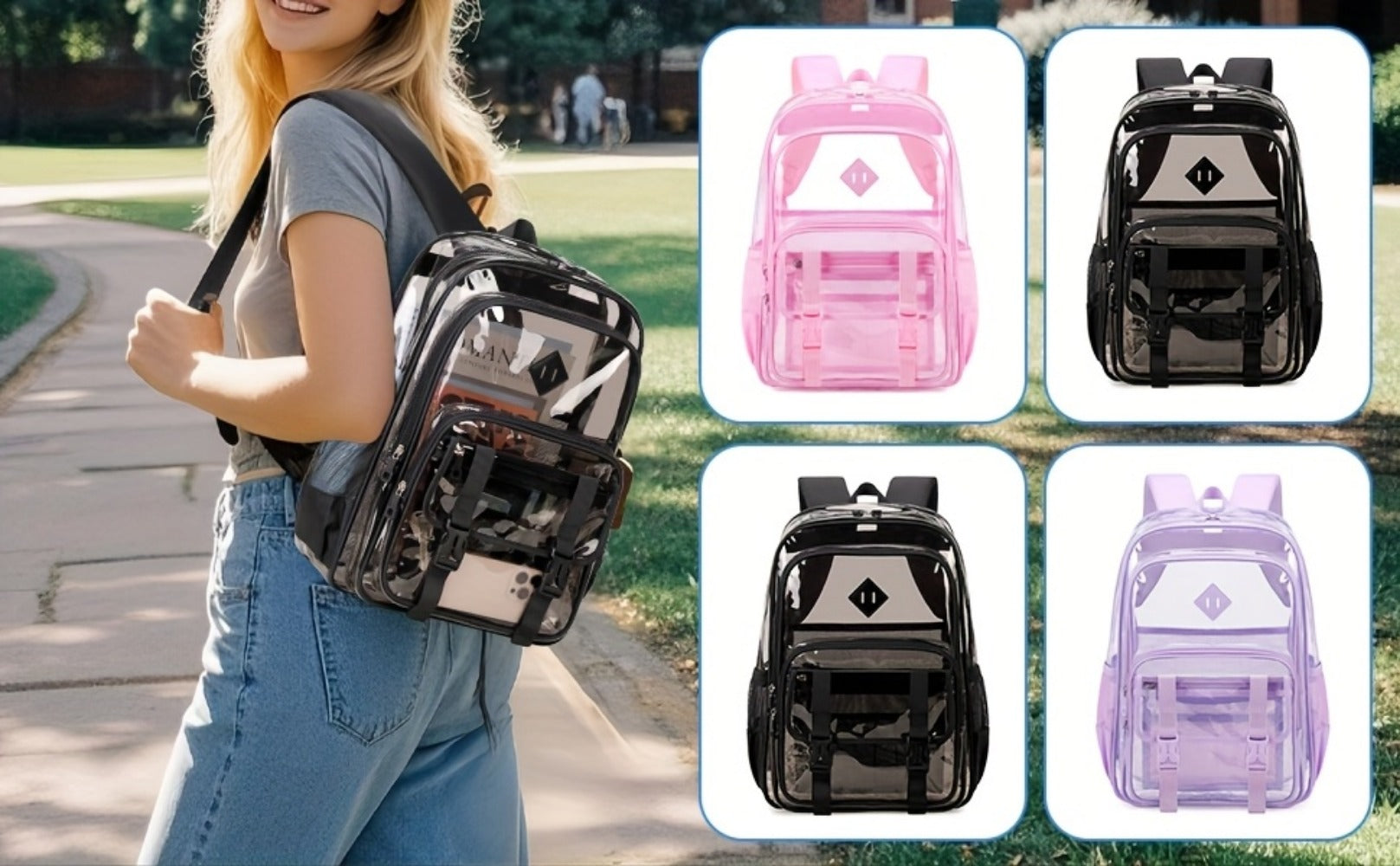 Backpack for Women – PVC, Transparent, Large Capacity, Clear – detail view 14