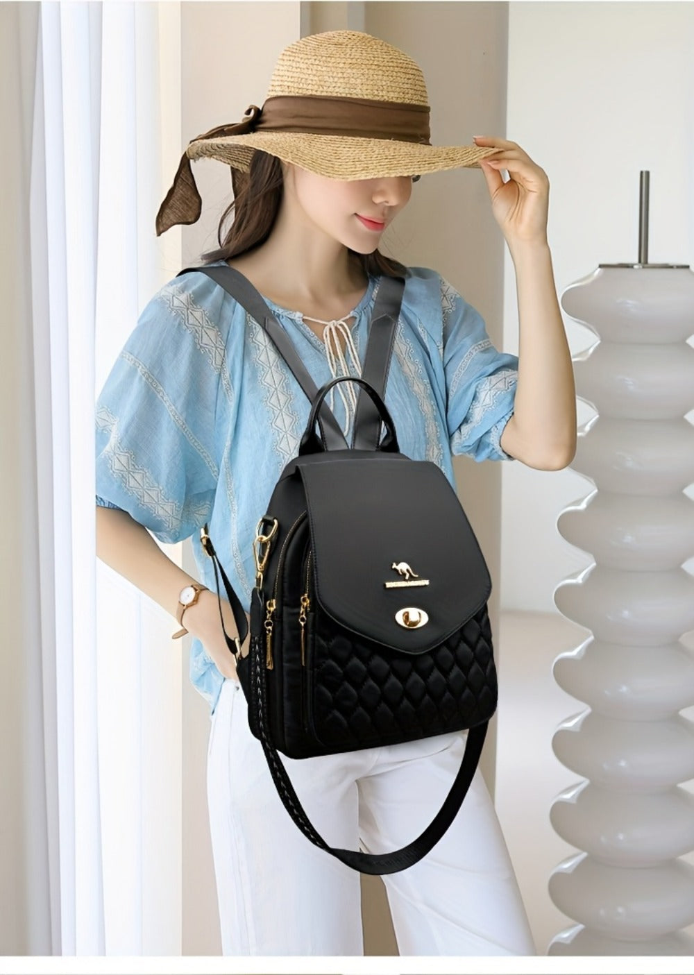 Backpack for Women – for Travel & Work, Fashion Stripe Texture Pattern Golden – detail view 33