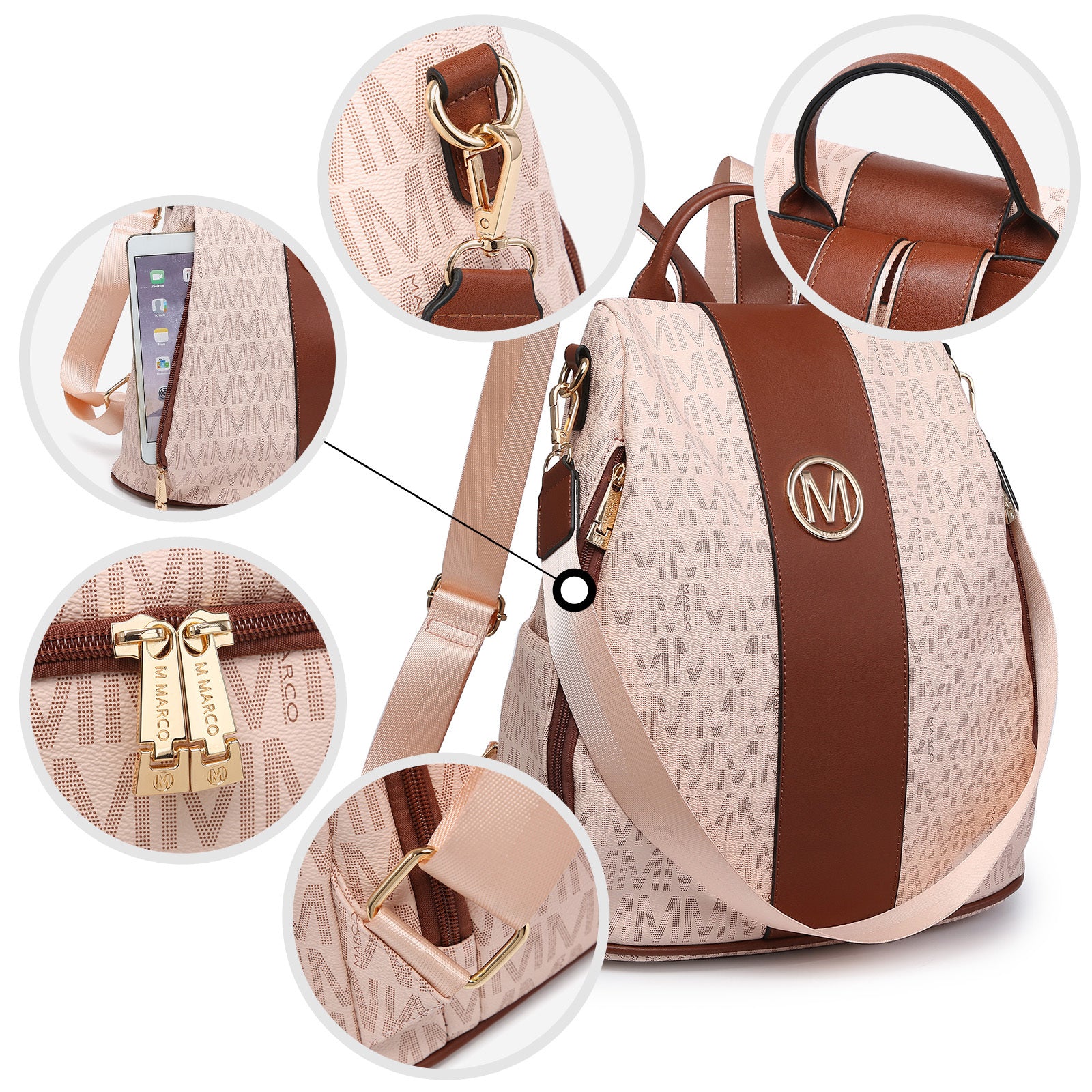Backpack for Women – Vegan Leather, Anti-Theft, Convertible, Multi-Pocket – detail view 24