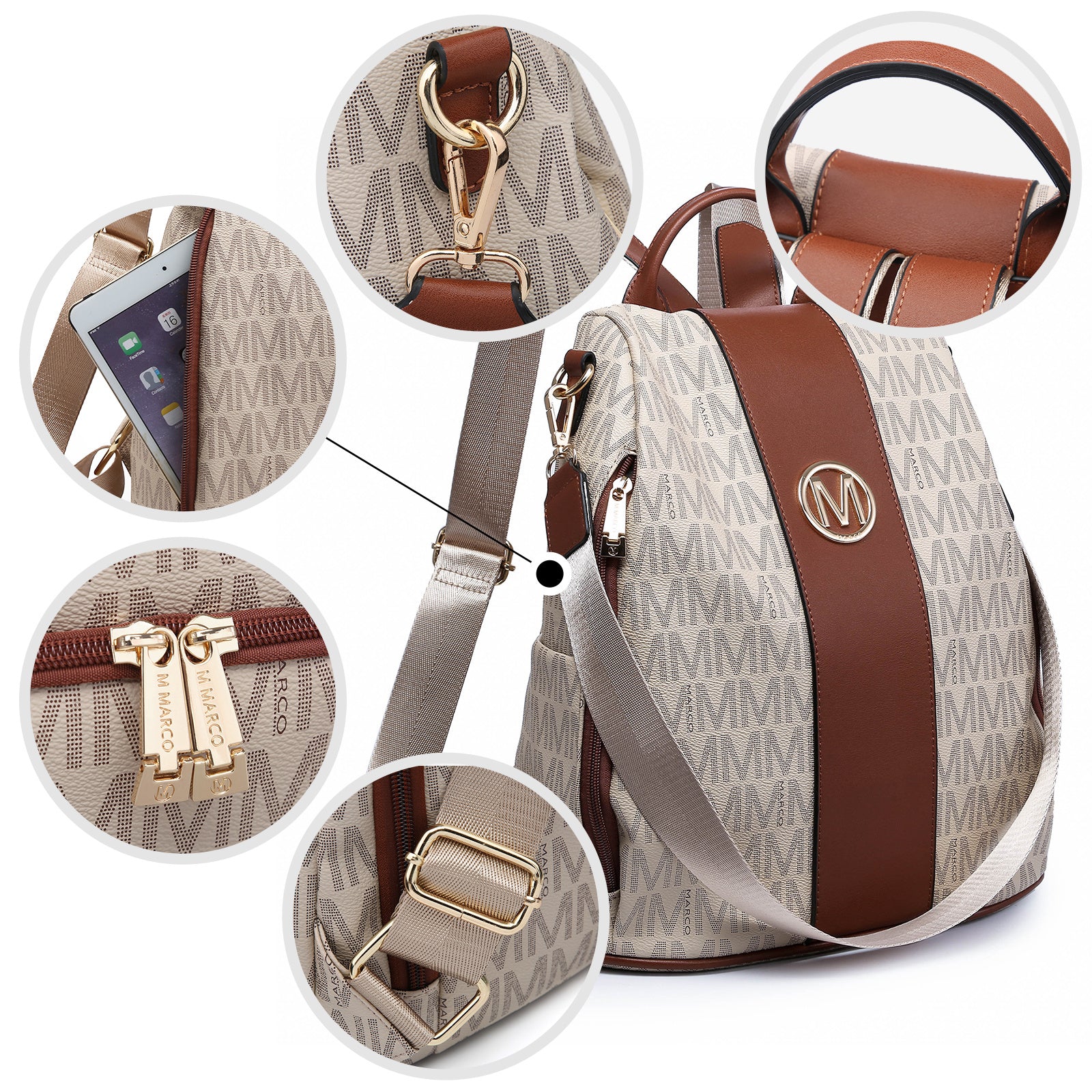 Backpack for Women – Vegan Leather, Anti-Theft, Convertible, Multi-Pocket – detail view 39