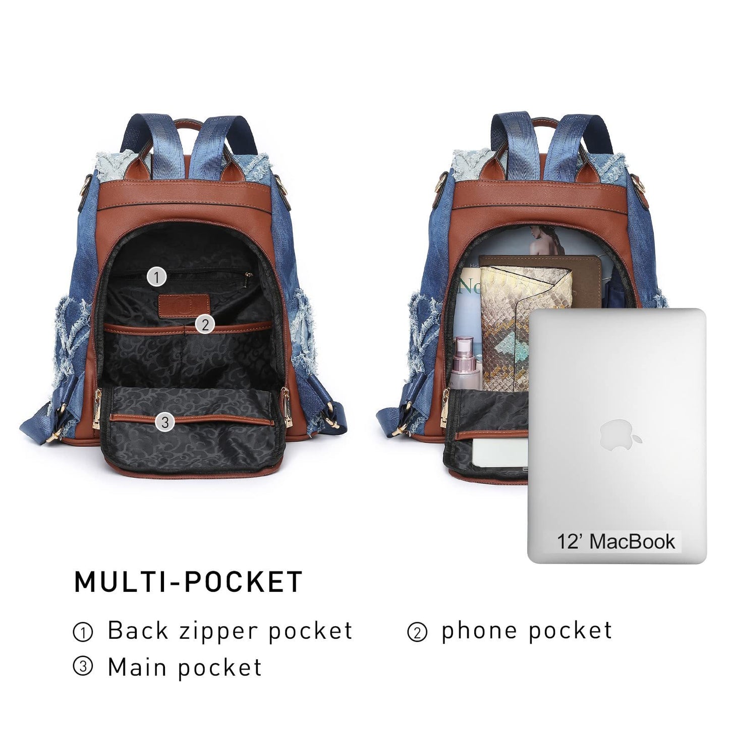Backpack for Women – Vegan Leather, Anti-Theft, Convertible, Multi-Pocket – detail view 4