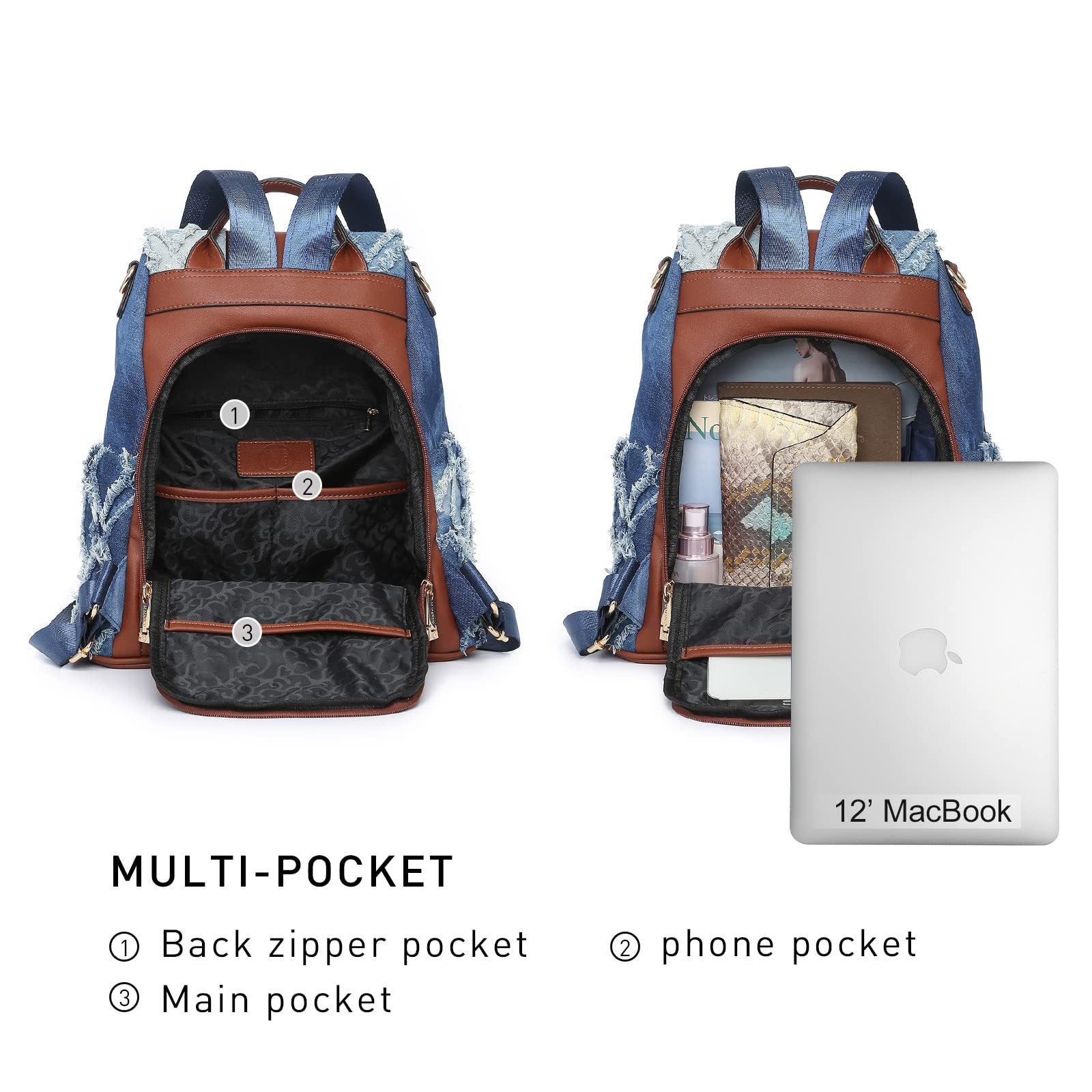 Backpack for Women – Vegan Leather, Anti-Theft, Convertible, Multi-Pocket – detail view 4