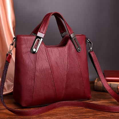 Exquisite Ladies' Genuine Leather Tote Bag - Spacious And Stylish Shoulder Bag with Crossbody Strap, Ideal for Work And Daily Style, Available in Light Grey, Purple, Blue, Burgundy And Black