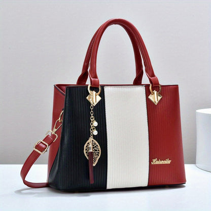New Colorblock Large Capacity Women's Handbag, Stylish Commuter Tote And Shoulder Crossbody Bag, Perfect Mom Bag