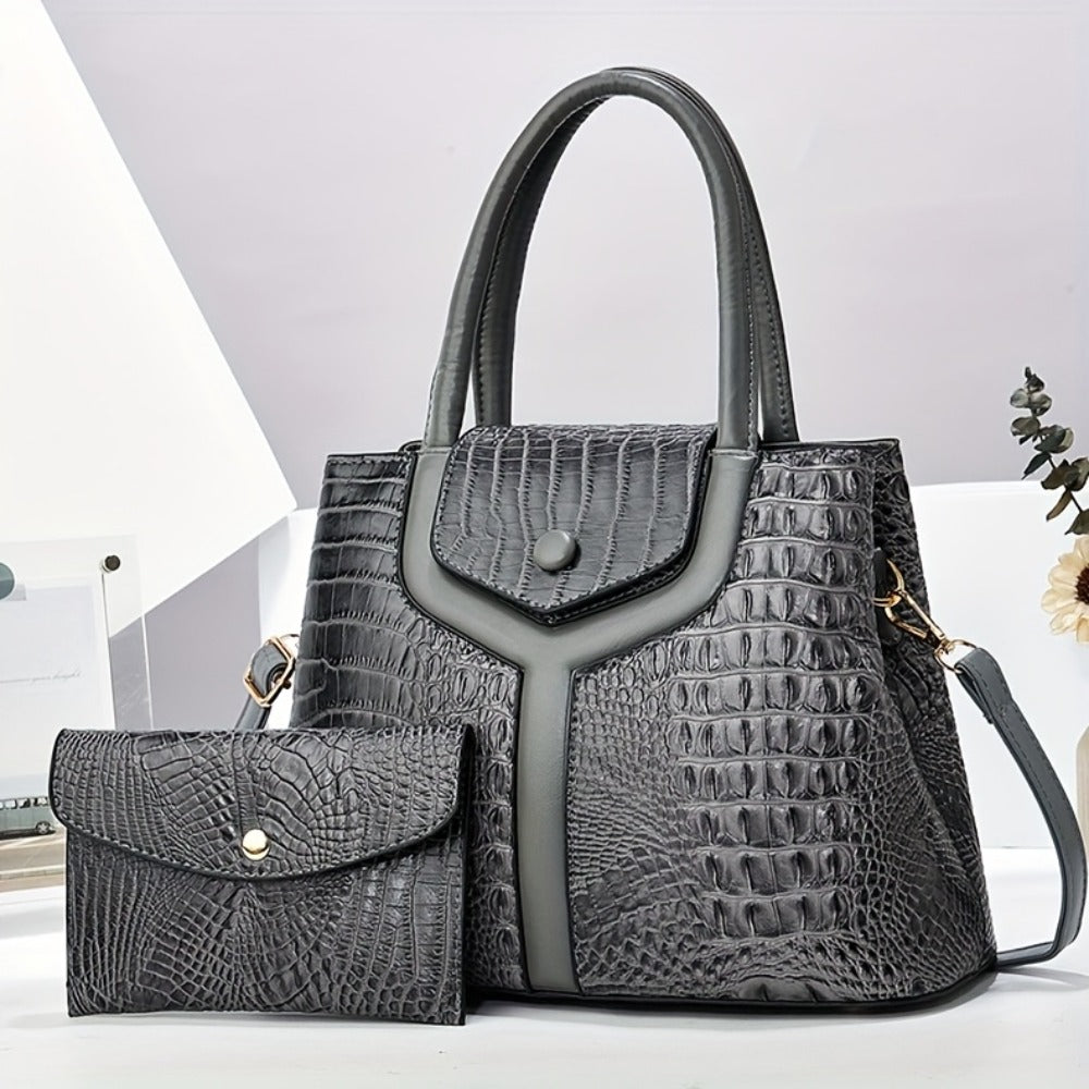 Stylish Women's Bag, Crocodile Pattern Two-piece Set Mother And Son Bag, Tote Bag, Simple And Versatile Large Capacity Handbag, Shoulder Bag, Crossbody Bag, Large Bag with Wallet