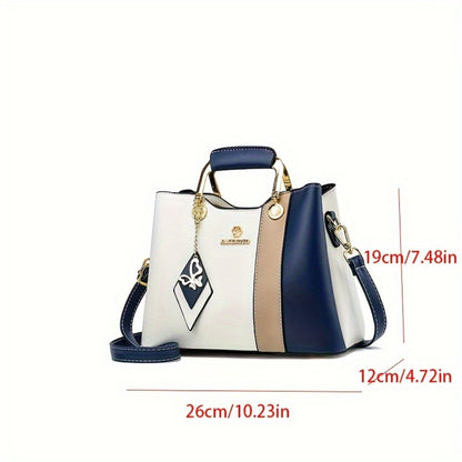 2024 New Women'contrasting Tote Bag, Adjustable Crossbody/ Shoulder Strap, Golden Hardware Accessories and Magnetic Buckle - High Quality Casual Handbag, Suitable for Commuting, Work, Travel - Navy/ Beige Contrast Design, Crossbody Bag