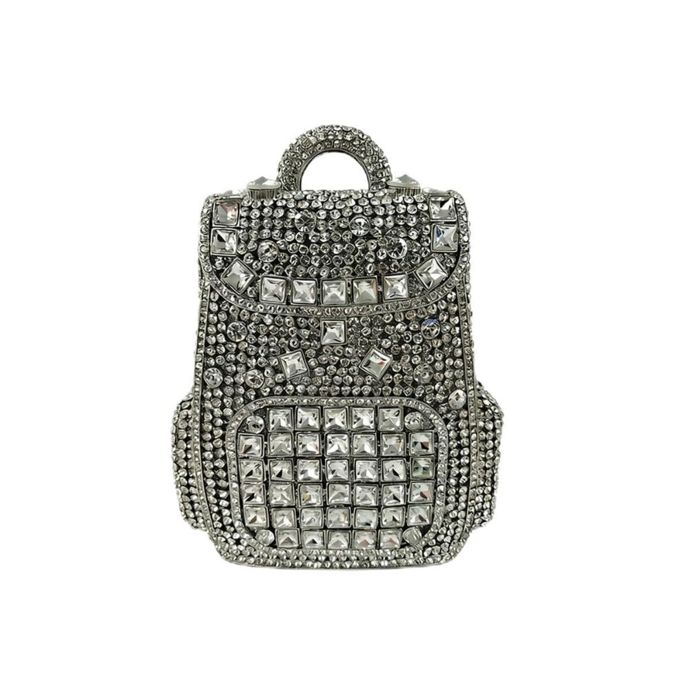 Women Trendy Backpack Shaped Crystal Evening Bag Sparkling Rhinestone Clutch Purse Unique Handbag for Cocktail Party