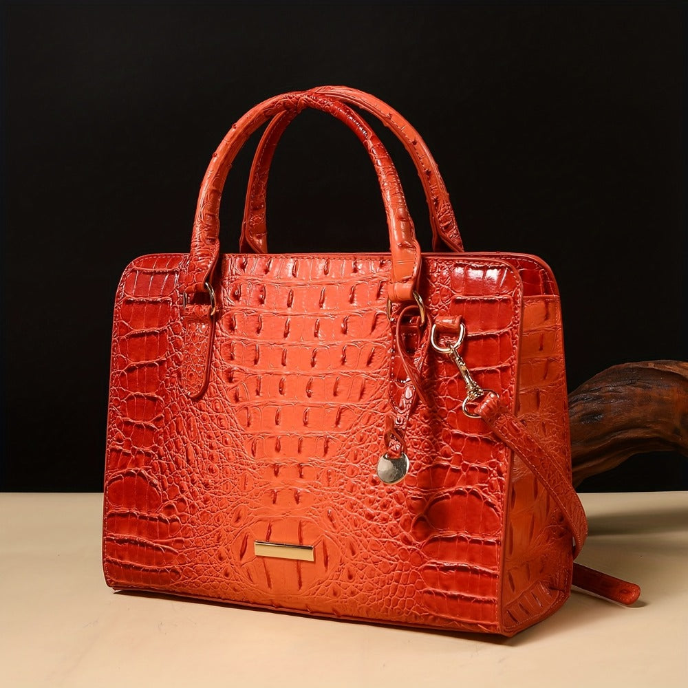 Set of 2pcs Featuring a Crocodile Pattern in Faux Leather, with a Roomy Interior, a Trendy Shoulder Strap, And a Fashionable Clutch Purse. This Stylish Accessory Is Perfect for Work, Everyday Use, And Special Events - Made with Premium Quality