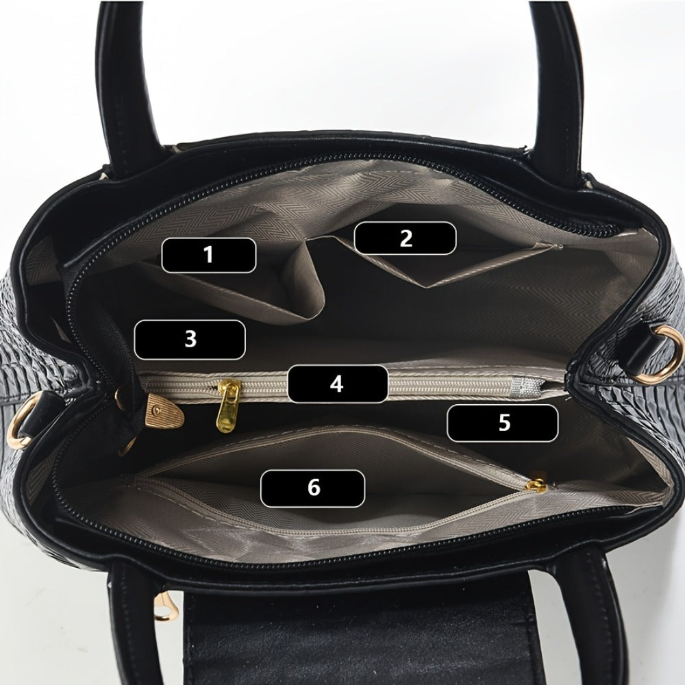 Stylish Women's Bag, Crocodile Pattern Two-piece Set Mother And Son Bag, Tote Bag, Simple And Versatile Large Capacity Handbag, Shoulder Bag, Crossbody Bag, Large Bag with Wallet