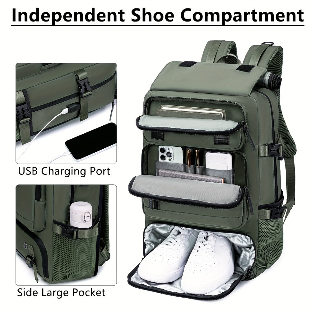 2025 New Style Men'S And Women'S Large Capacity Travel Backpack with Independent Shoe Compartment, Drawstring Closure And Multiple Pockets - Durable Hiking Backpack for Outdoor Commuting, Business Trips, Festivals - Belt Decorations