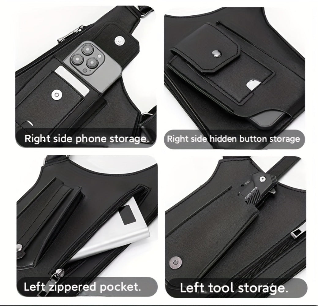 Men'S Retro Shoulder Strap Underarm Shoulder Bag, Multi-Functional Lightweight Backpack, Outdoor Mobile Phone Bag, Outdoor Vest Bag, Multi-Functional Vest Bag, Black Vest Bag, Brown Vest Bag