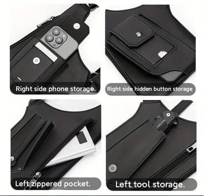 Men'S Retro Shoulder Strap Underarm Shoulder Bag, Multi-Functional Lightweight Backpack, Outdoor Mobile Phone Bag, Outdoor Vest Bag, Multi-Functional Vest Bag, Black Vest Bag, Brown Vest Bag