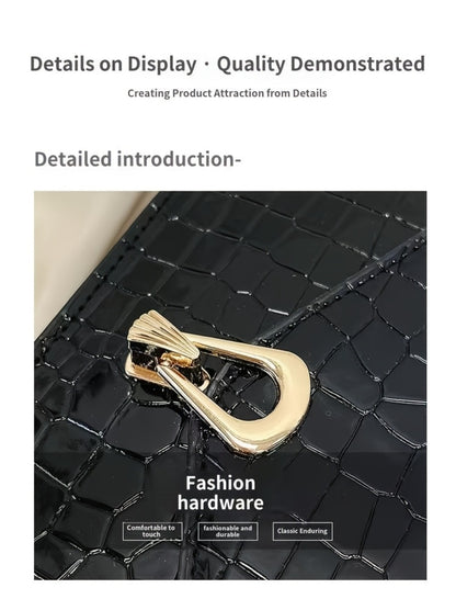 Pink Snake Print Crossbody BagFor Women, Stylish Women's Crocodile Pattern Handbag - Black Shoulder Bag With Detachable Strap Golden-Tone Hardware & Chain Strap, Crossbody Bag Purse Christmas Bags For Gifts Christmas Gift Bags