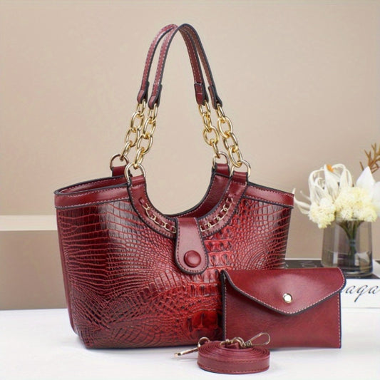 2pcs PU Crocodile Embossed Women'S Bag Set, Made of High-Quality Hardware And Materials, Suitable As a Shoulder Bag Or Crossbody Bag for Gifts