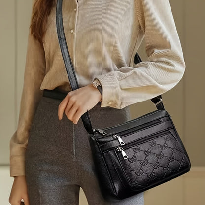 Stylish Black Shoulder Bag with Quilted Design, Adjustable Crossbody Strap And Zipper Closure - Elegant Ladies Daily Purse, Crossbody Backpack