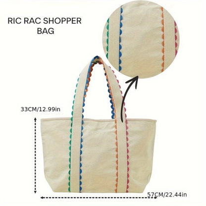 Ladies' Large Capacity Handbag | Beige Zipper Closure, Spacious Shopping Bag, Machine Washable for Daily and Beach Use, Casual Outing, Fashion Additions, Durable Structure, Multi-functional, Travel Essential