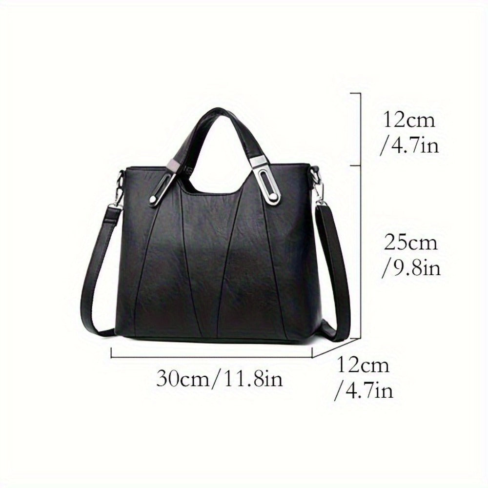 Exquisite Ladies' Genuine Leather Tote Bag - Spacious And Stylish Shoulder Bag with Crossbody Strap, Ideal for Work And Daily Style, Available in Light Grey, Purple, Blue, Burgundy And Black