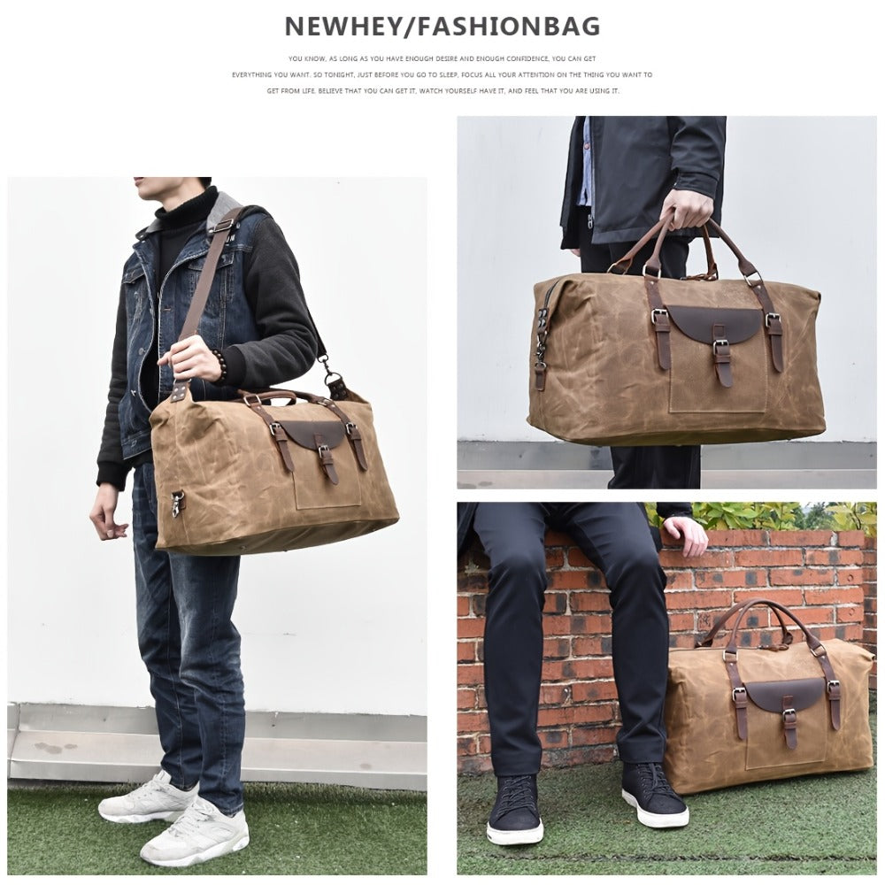 RAINSMORE Oversized Travel Duffel Bag Weekend Bag Weekender Overnight Carryon Hand Bag Brown Student Gift Idea