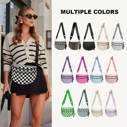 Fashionable Crossbody Bag with Multiple Pockets, Spacious And Versatile Shell Design, Trendy Chest Bag Featuring a Plaid Print, Equipped with Adjustable Shoulder Straps, Ideal for Outdoor Activities, Shopping, Parties, Gifting, Walking