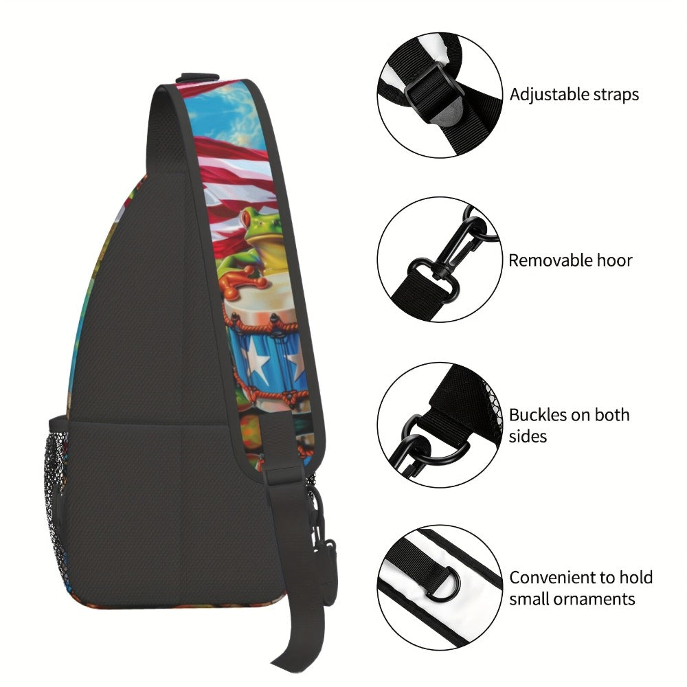 [Christmas Gifts] Crossbody Chest Bag Hiking Puerto Rico And Frogs Shoulder Bag Folding Large Capacity Fashion Durable Can Be Used For Shopping, Work, Leisure Travel Beach Bag Fishing Backpack Travel Accessories Must Have Backpack For School Back Christma
