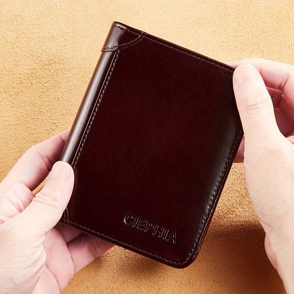 Men's Genuine Leather Wallet, RFID Blocking Protection Slim Short Top Layer Cowhide Wallet, Multifunction Trifold Wallet, Vintage Oil Wax Credit Card Wallet, Gifts for Men
