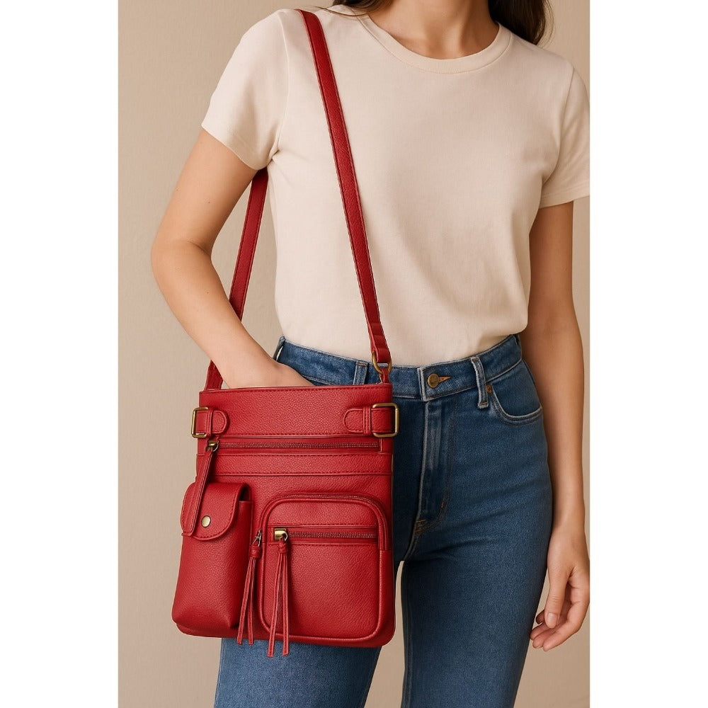 Super Soft Genuine Leather Crossbody Bag with Top Belt Accent – Classic Bronze Hardware