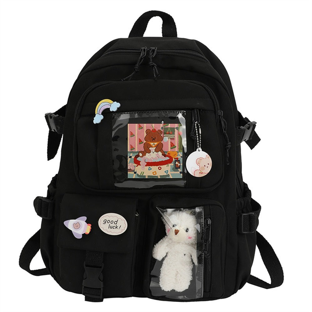 Kawaii Backpack - Cute Aesthetic Plush Pendant Pin Accessories, Large Capacity Laptop Backpack for Women - For School & Everyday Use - Perfect Gift for Teens & Students