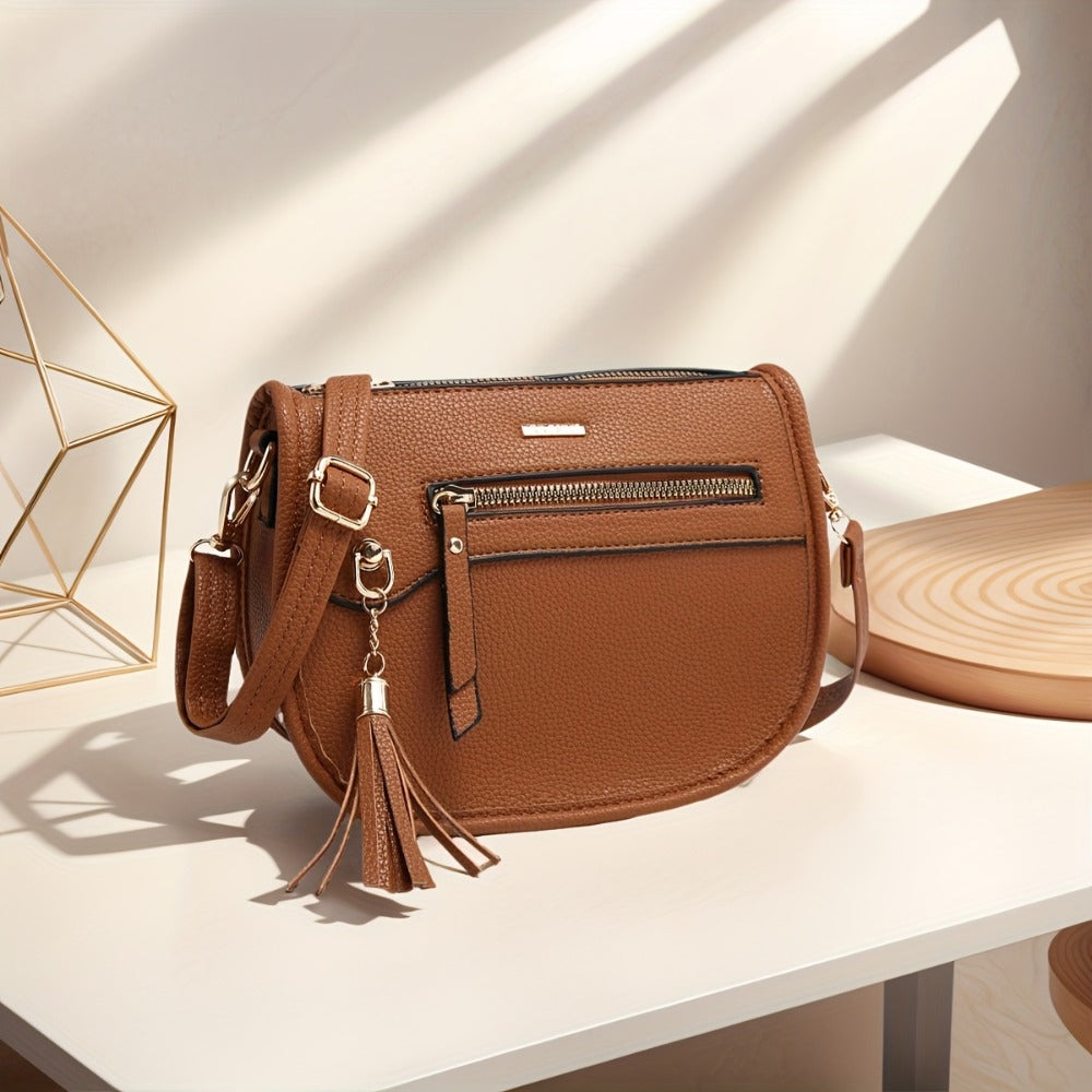 Tepilte Women's PU Sling Shoulder Bag, A Trendy Small Crescent-shaped Bag, Lightweight Travel Backpack with Tassels, Available In Multiple Colors, Makes A Perfect Gift.