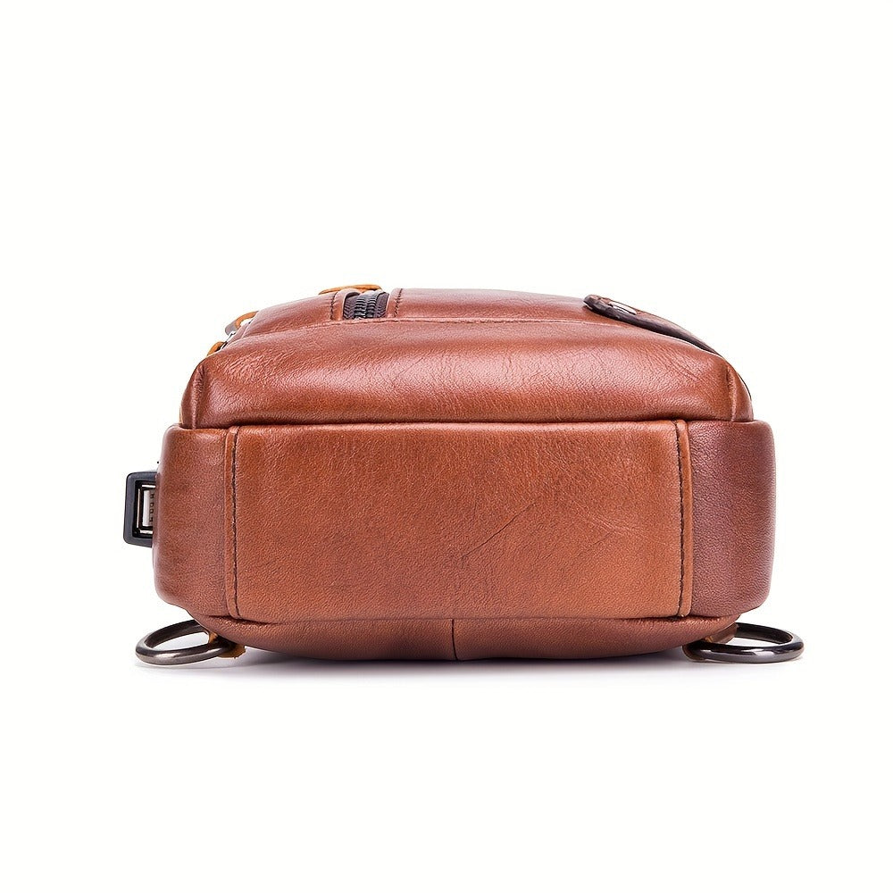 Men's Sling Backpack Genuine Leather Chest Bag Crossbody Bag Shoulder Bag