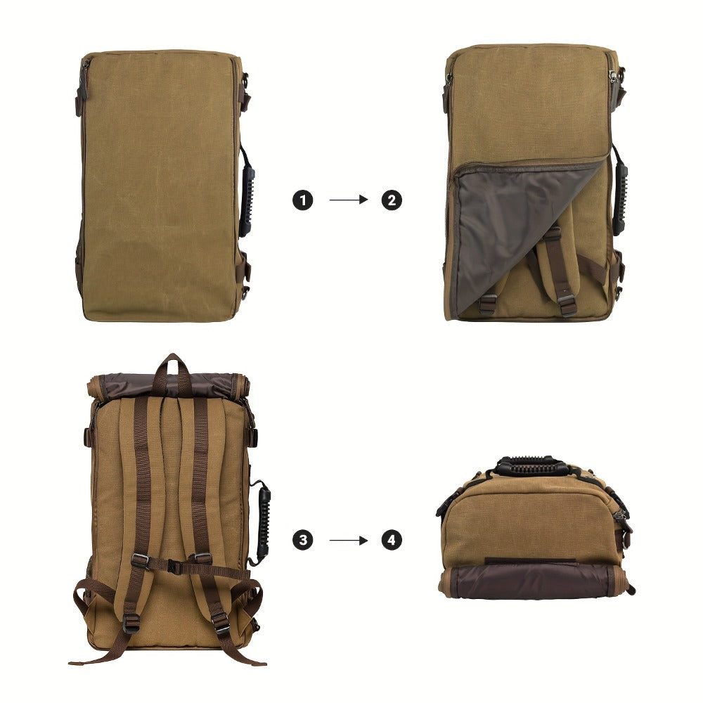 Multifunctional Canvas Travel Backpack For Students, Fits 17" Laptop, Durable, With Multiple Compartments & Large Capacity, Ideal For Hiking & Outdoor Leisure, Unisex Gift, Available In Army Green, Black & Khaki, 6.29gal