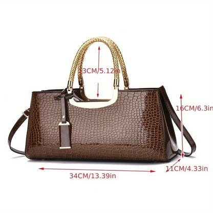 [Parties, Weddings, Formal] Elegant Black Dinner Handbag in Alligator with Golden Hardware And Removable Strap - Fashion Ladies Shoulder Crossbody Bag for Parties, Weddings And Formal Events, Wedding Clutches | Luxury Women's Bags | Glossy