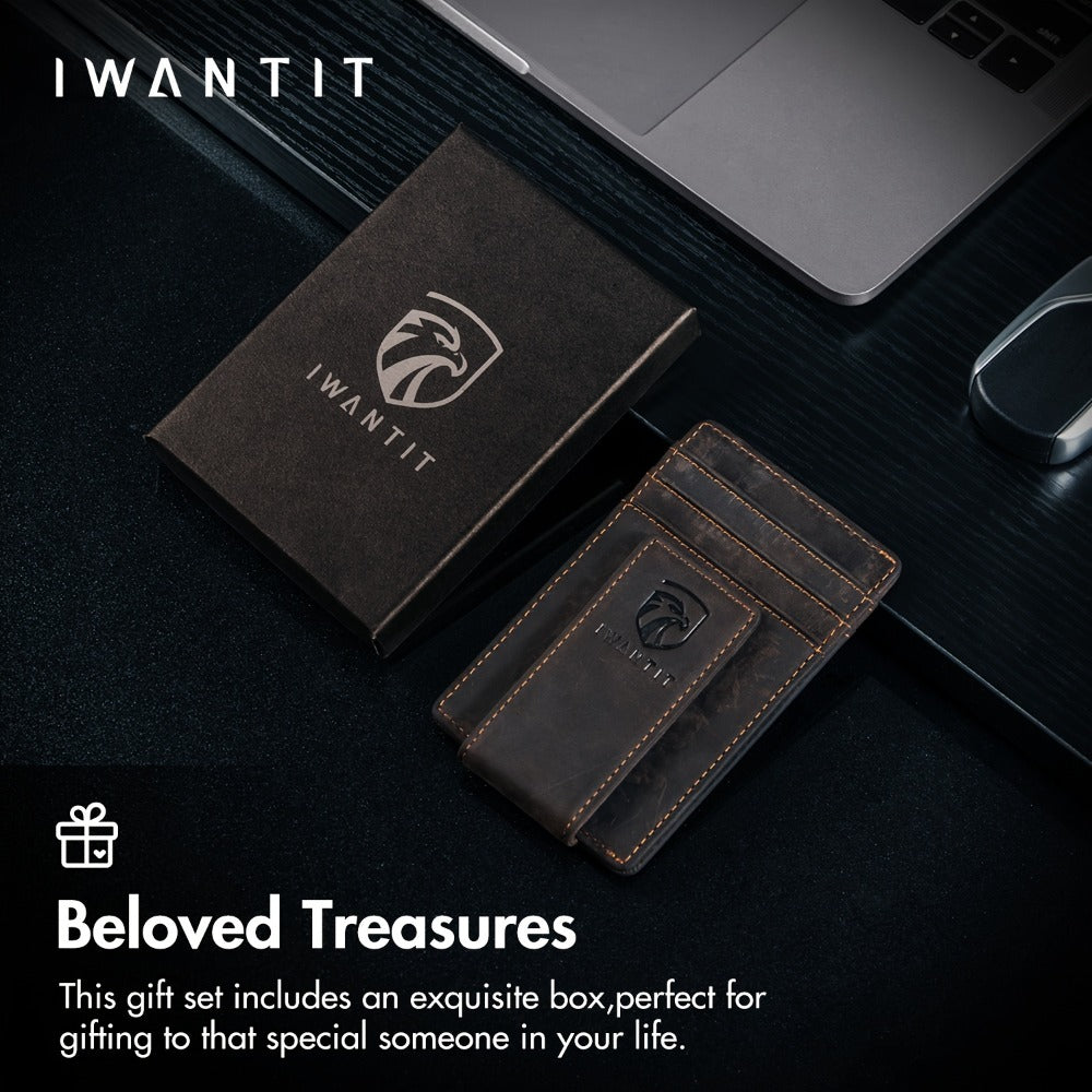 [Genuine Leather Card Holder] Ultra-Thin RFID Anti-Theft Credit Card Holder, Genuine Leather Front Pocket Wallet, With Id Card Window, Ultra-Thin Minimalist Men's Card Holder
