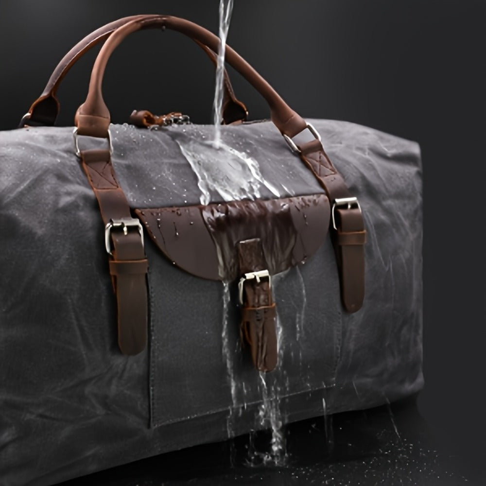 RAINSMORE Oversized Travel Bag Duffle Bag Canvas Tape Weekend Bag Weekender Overnight Carryon Hand Bag Tote Bag Brown Grey