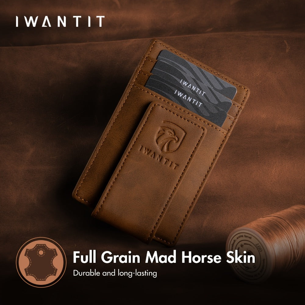 [Genuine Leather Card Holder] Ultra-Thin RFID Anti-Theft Credit Card Holder, Genuine Leather Front Pocket Wallet, With Id Card Window, Ultra-Thin Minimalist Men's Card Holder