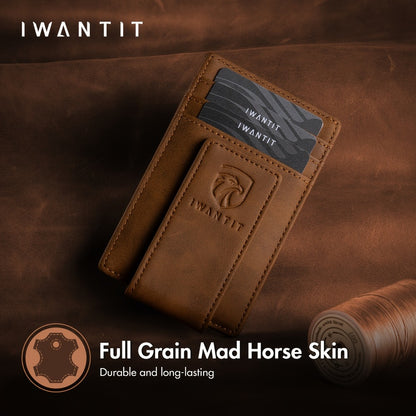 [Genuine Leather Card Holder] Ultra-Thin RFID Anti-Theft Credit Card Holder, Genuine Leather Front Pocket Wallet, With Id Card Window, Ultra-Thin Minimalist Men's Card Holder