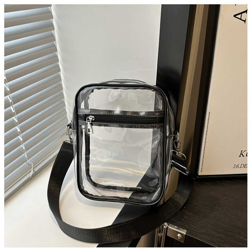 Transparent Crossbody Bag Suitable for Concerts & Sports Events - Stadium Approved Handbag with Adjustable Strap, Front Zipper Pocket, Easy-to-Clean Design - Unisex for Men & Women, Suitable for Concerts, Games, Daily Use