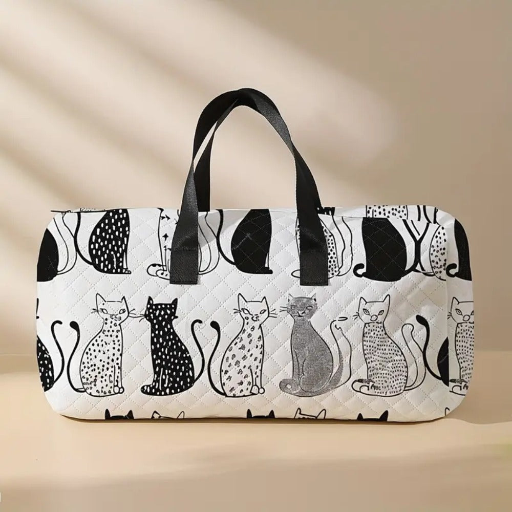 Chic Cat Print Large Capacity Travel Bag with Diamond Grid Design - Versatile Overnight & Yoga Tote, Portable Crossbody with Shoe Compartment - Perfect for Daily Use, Work, Or Travel, Gift for Your Friends
