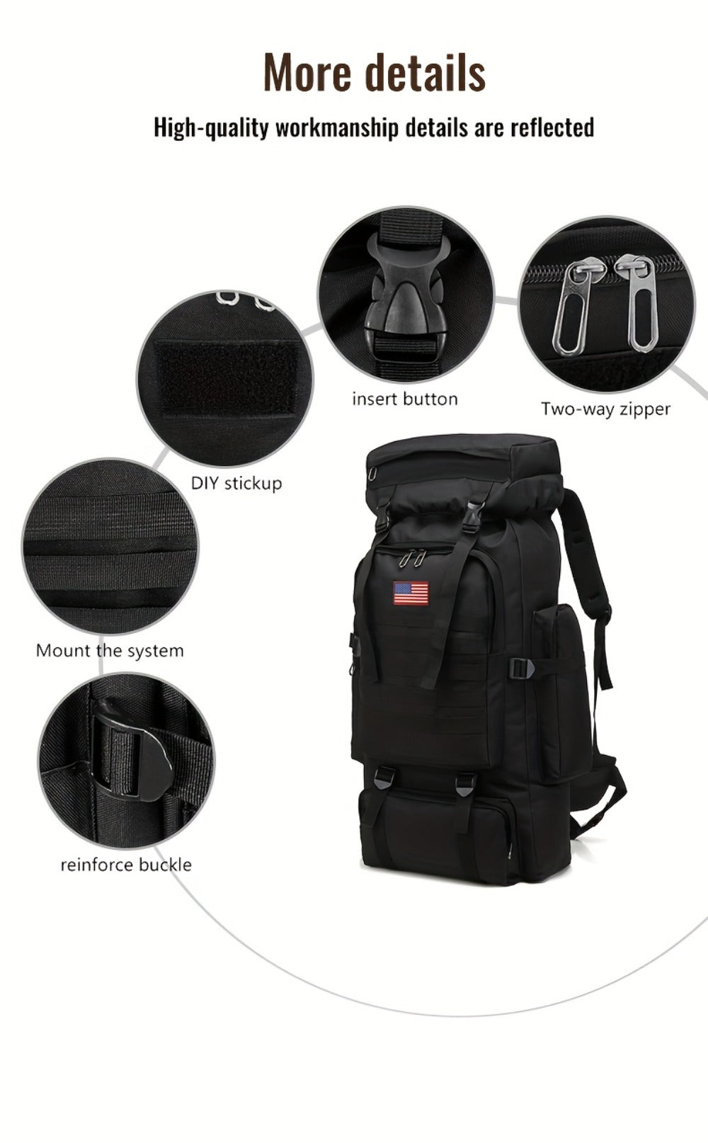 21.13gal Outdoor Camping & Hiking Backpack, 2pcs Set With Backpack And Flag Icon