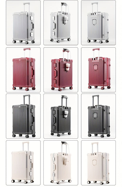 Spacious Premium Aluminum Frame Luggage: Large Capacity And External Cup Holder (Ideal for Travel And Business)