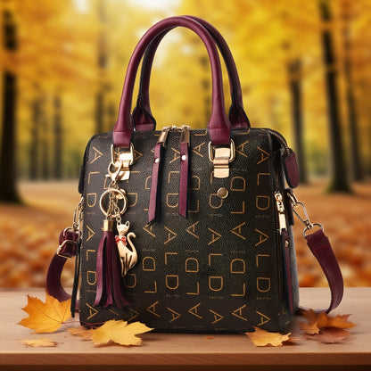 Ladies Fashion Handbag, Zipper Closure Shoulder Handbag, Detachable Shoulder Strap, Colorful Monogram Printed On The Edge, Casual Ladies Purse, Wallet Crossbody Bag Travel Bag