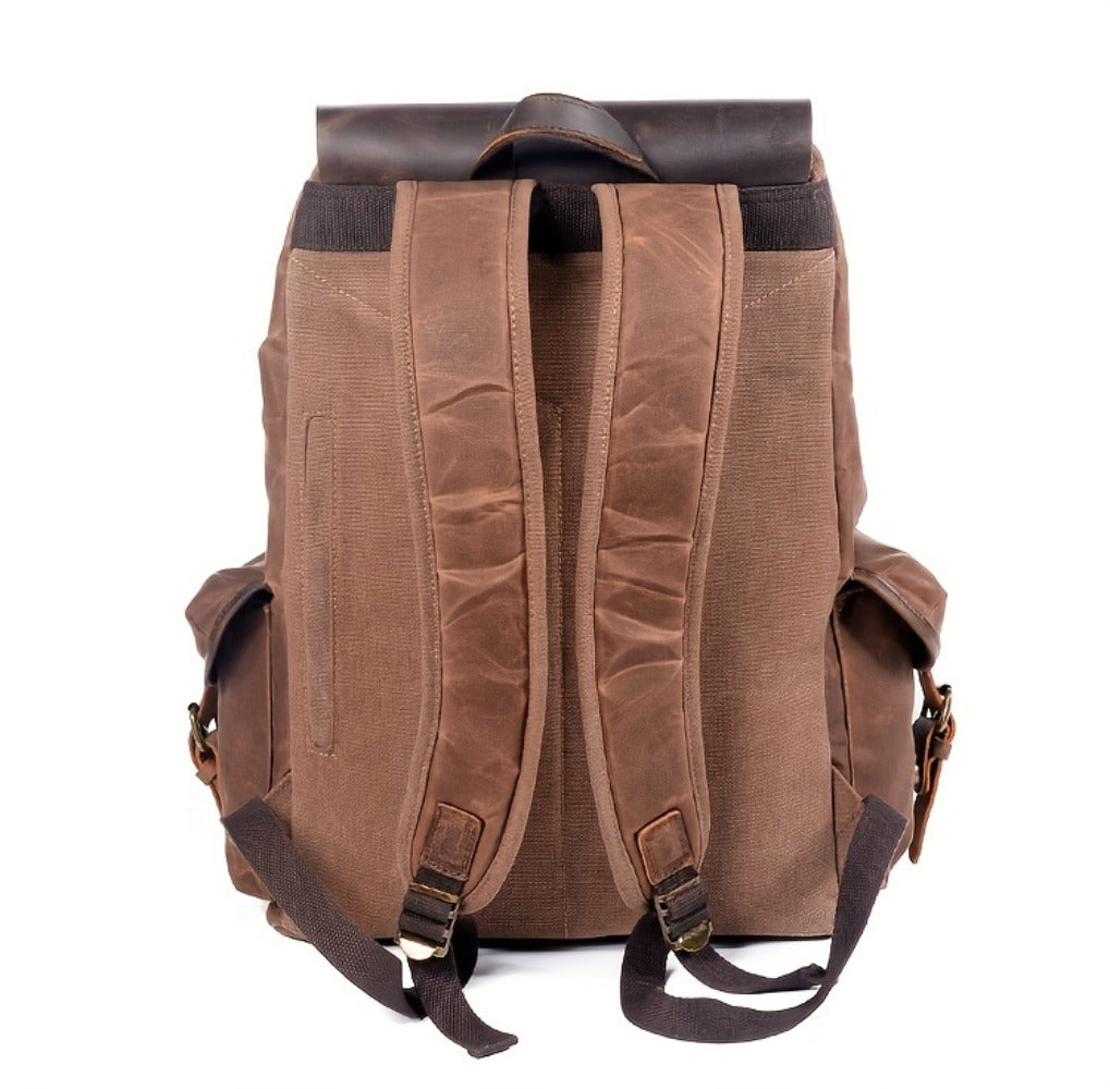 Vintage Men'S Leather Backpack, Waxed Canvas Shoulder Bag for Travel, Casual Laptop Bag, Suitable for Both And .