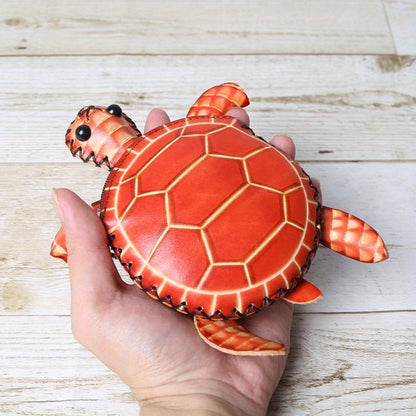 Handcrafted Retro Turtle Coin Purse - Full-Grain Cowhide Genuine Leather, Removable Genuine Leather Wristlet, Zipper Closure, Multi-Compartment for Coins/Cards/Keys, Thoughtful Gift for Women Students Friends Family